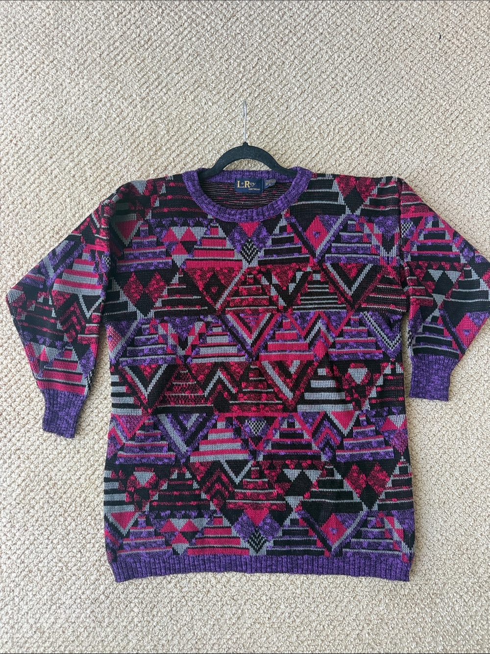 Vintage Le Roy Purple & Black Geometric Crewneck Sweater size M